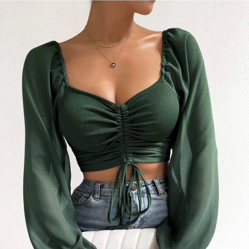 ALLUKASA Mesh Lantern Sleeve Top